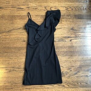 Amanda Uprichard Classic Asymmetrical Ruffle Stretch Bodycon Elegant LBD